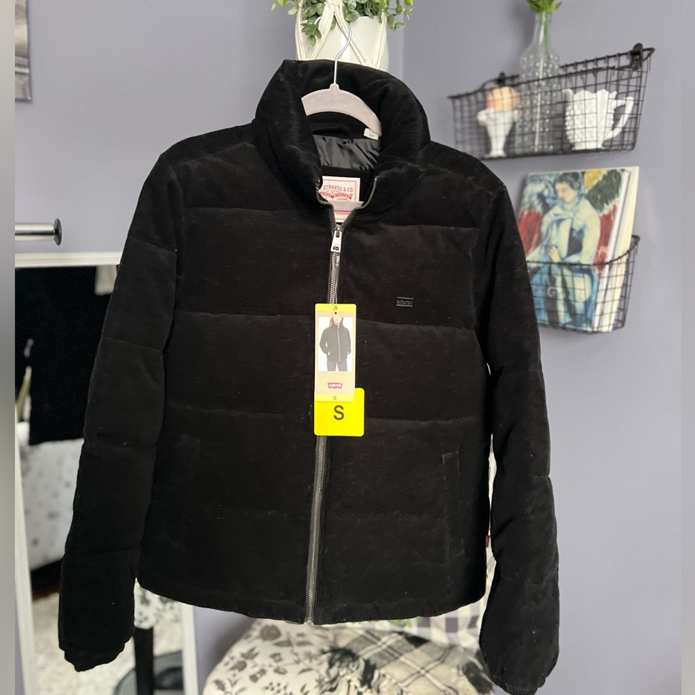NWT LEVIS WINTER PUFFER BLACK CORDUROY SMALL JACKET NEW NWT - Picture 2 of 9